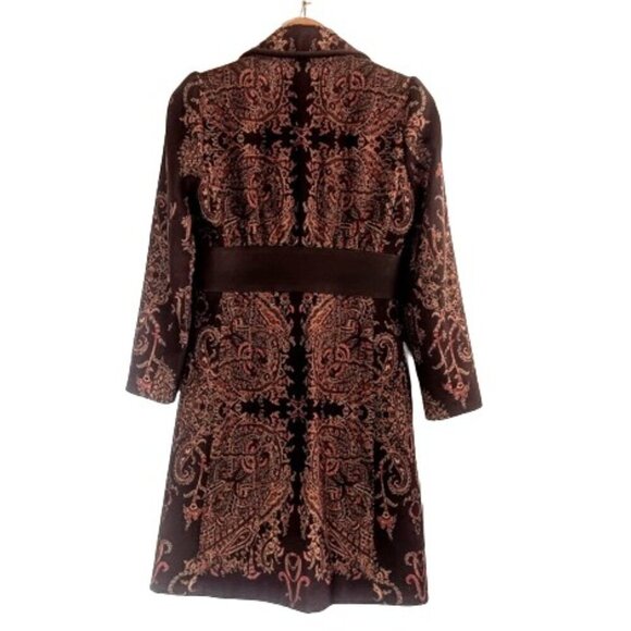Etro Brown Paisley Velvet Trim Cotton Wool Long Coat Jacket - Picture 2 of 8